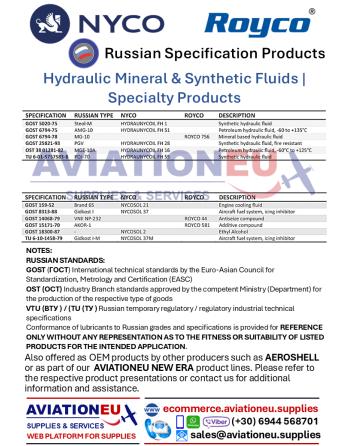 NYCO-ROYCO Hydraulic Fluids & Specialties Russian Specifications