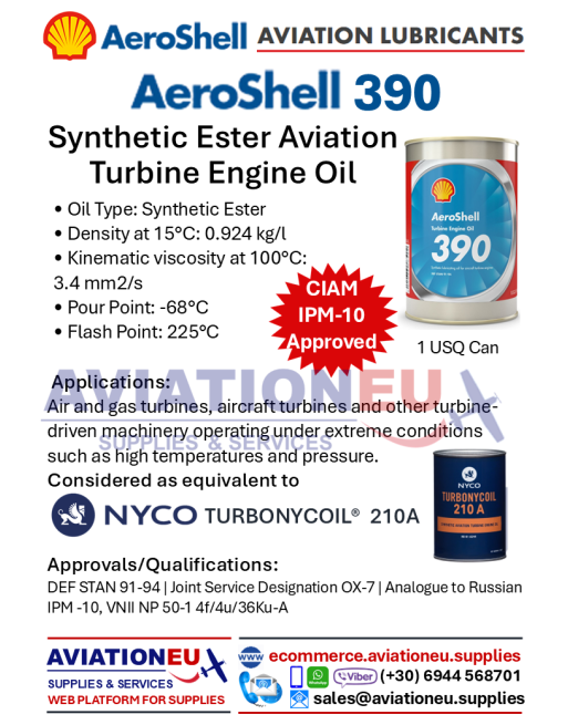 AEROSHELL® 390 Λάδι Συνθετικού Διεστέρα Αεροπορικών Στροβιλοκινητήρων SKU: AERSHL-TEO-390