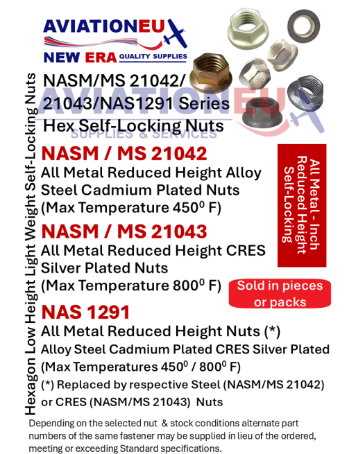 AVIATIONEU NEW ERA NASM/MS 21042/21043 /NAS1291 Εξάγωνα Αυτοασφ/μενα Παξιμάδια SKU: AVEUNE-NUT-HEXLCK-NASM/MS21042/21043/NAS1291
