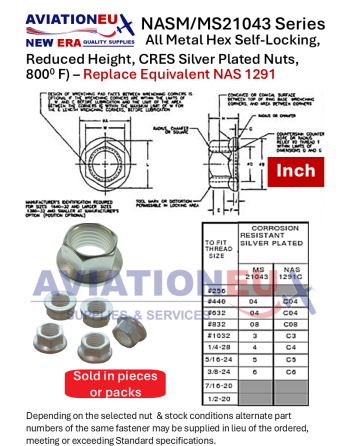 AVIATIONEU NEW ERA NASM/MS 21042/21043 /NAS1291 Εξάγωνα Αυτοασφ/μενα Παξιμάδια SKU: AVEUNE-NUT-HEXLCK-NASM/MS21042/21043/NAS1291