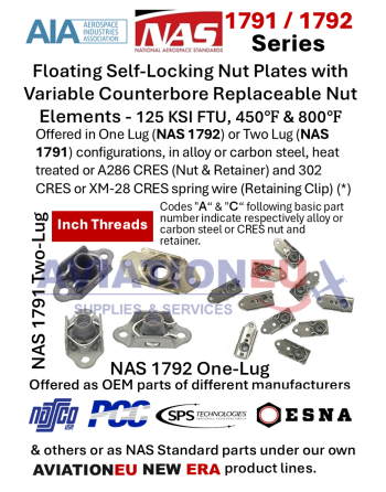 NAS1791/1792 Series Floating Self-Locking Nut Plates NAS1791/1792 Series Floating Self-Locking Nut Plates