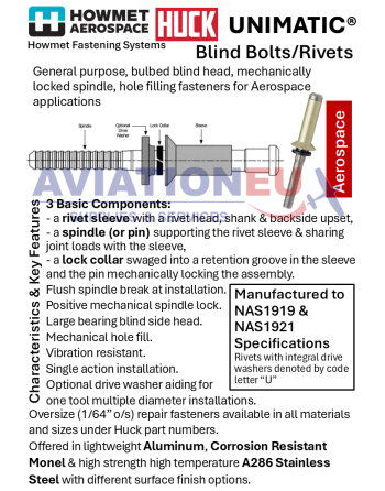 HOWMET® AEROSPACE HUCK®  Στερεωτικά  Υλικά Δομικών Εφαρμογών SKU: HMT-FST-STRL