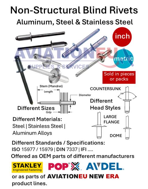 Μη Δομικά Τυφλά Πριτσίνια Αλουμινίου/Χάλυβα/Ανοξείδωτου Χάλυβα SKU: RVT-BLD-N/STRL
