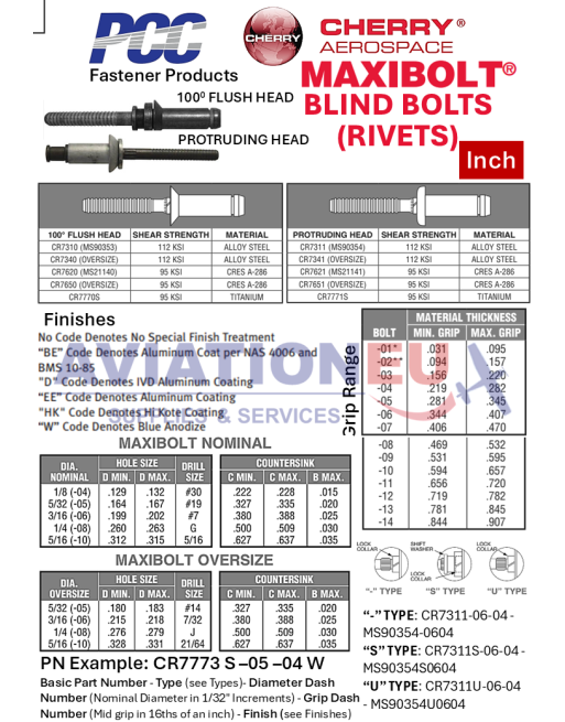 CHERRY® AEROSPACE MAXIBOLT® Blind Bolts (Rivets) SKU: CHRY-BLT-BLD-MAXIBOLT