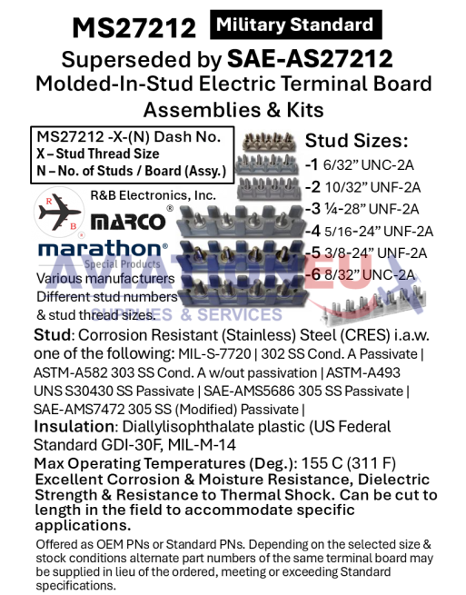 MS27212/AS27212 Electric Terminal Boards