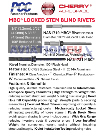 CHERRY® AEROSPACE MBC® Τυφλά Πριτσίνια SKU: CHRY-RVT-BLD-MBC