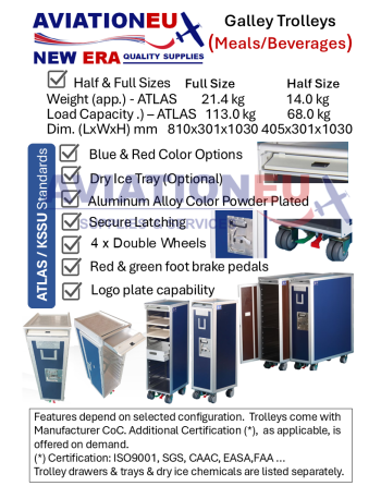 AVIATIONEU NEW ERA ATLAS-KSSU Meal-Beverage Galley Trolley Specifications