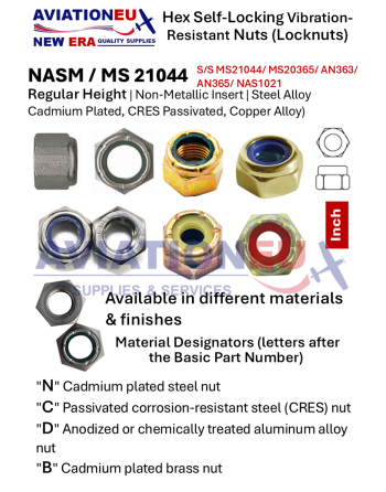 AVIATIONEU NEW ERA Εξάγωνα Αυτοασφαλιζόμενα Παξιμάδια Στρατιωτικών & Αεροπορικών Προτύπων SKU: ANEUNE-NUT-HEXLCK