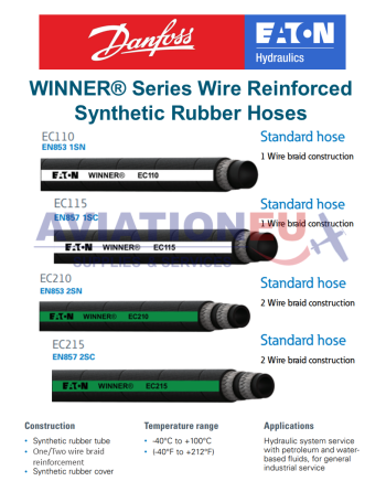 DANFOSS EATON WINNER Series Wire Reinforced Synthetic Rubber Hoses