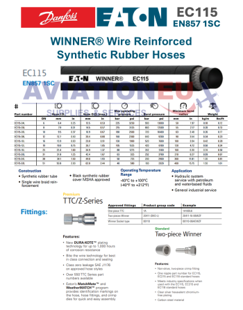 DANFOSS EATON WINNER® Ενισχυμένοι Εύκαμπτοι  Σωλήνες Συνθετικού Καουτσούκ & Εξαρτήματα Σύνδεσης SKU: ETN-HOSE/FTG-WINNER
