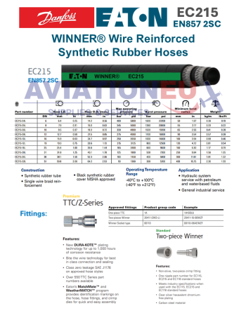 DANFOSS EATON WINNER® Ενισχυμένοι Εύκαμπτοι  Σωλήνες Συνθετικού Καουτσούκ & Εξαρτήματα Σύνδεσης SKU: ETN-HOSE/FTG-WINNER